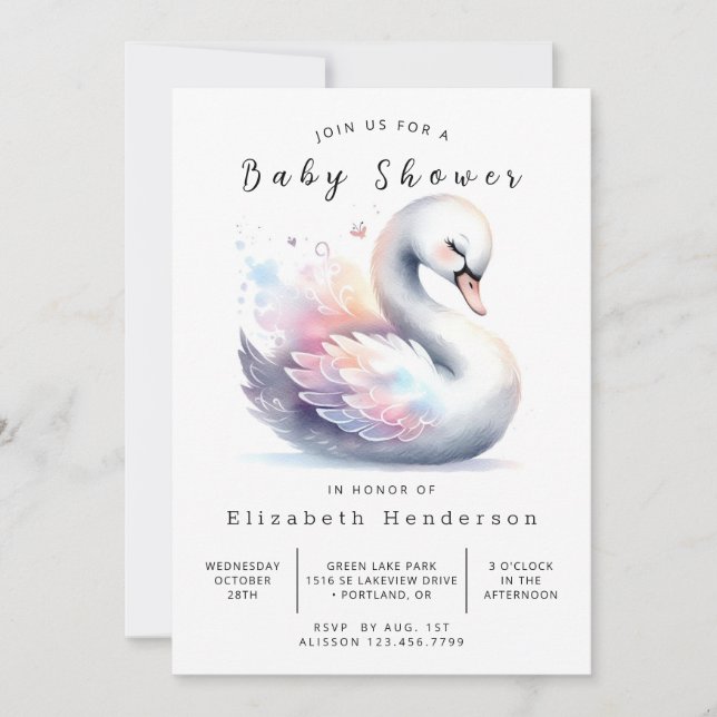 Invitación Baby Shower de cisne imprimible (Anverso)