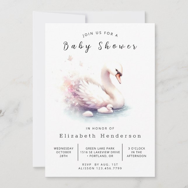 Invitación Baby Shower de cisne neutro de género (Anverso)