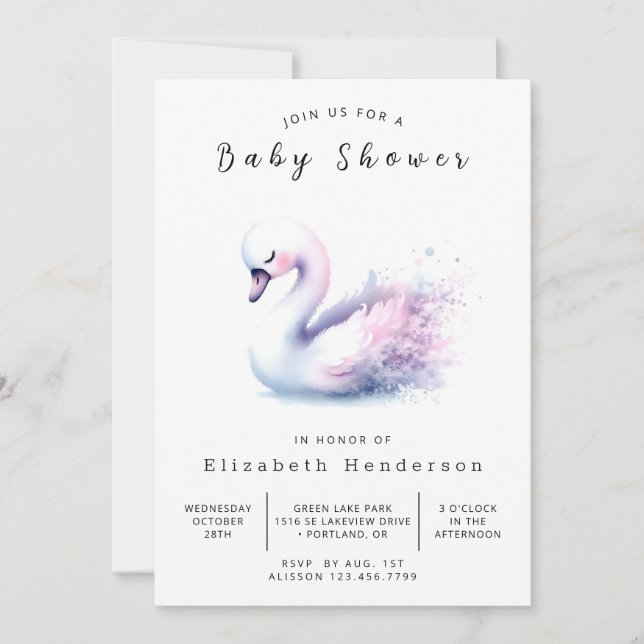Invitación Baby Shower de cisne neutro de género (Anverso)