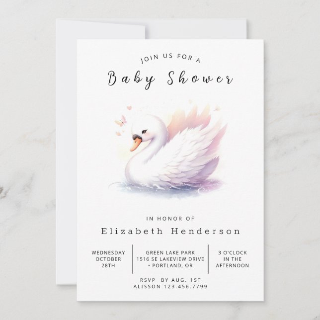 Invitación Baby Shower de cisnes digitales único (Anverso)
