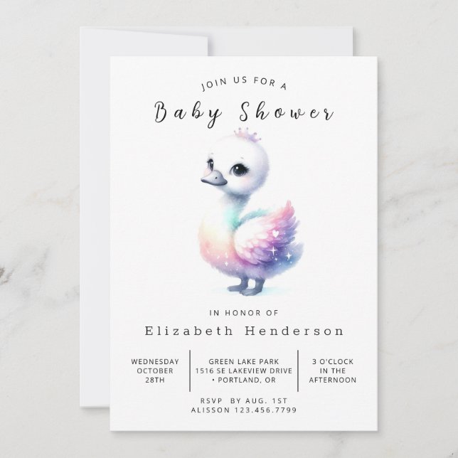 Invitación Baby Shower de cisnes digitales único (Anverso)
