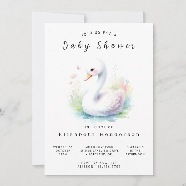 Invitación Baby Shower de cisnes digitales único (Anverso)