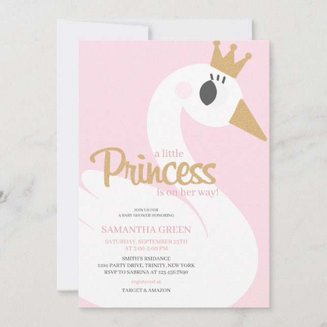 Invitación Baby Shower de cisnes rosados (Anverso)