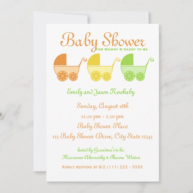 Invitación Baby Shower de cítricos (Anverso)