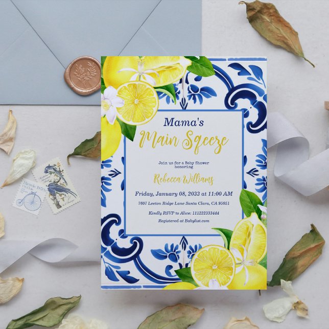 Invitación Baby Shower de cítricos limón limón de mosaico azu (Subido por el creador)