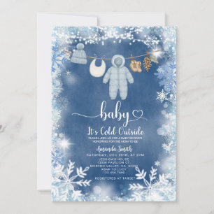 Invitación Baby Shower de Clothesline Blue Snowflakes