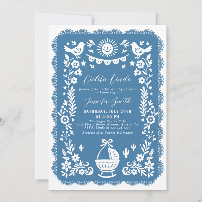 Invitación Baby Shower de Cobalt Blue Cielito Lindo (Anverso)
