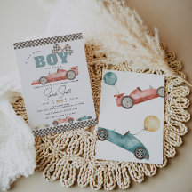 Baby Shower de coche de carreras de Boy Retro