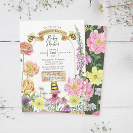 Invitación Baby Shower de código de abejas botánicas y flores