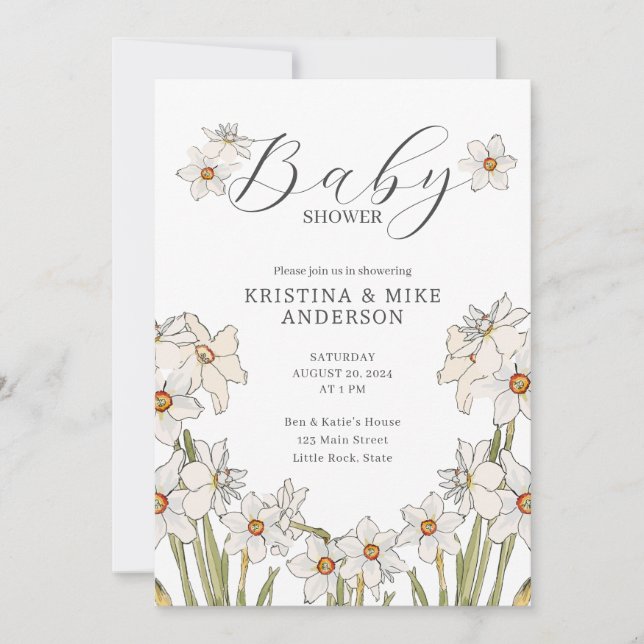 Invitación Baby Shower de código QR de Daffodil Spring (Anverso)