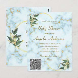 Invitación Baby Shower de código QR de mármol blan