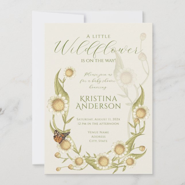 Invitación Baby Shower de código QR de Wildflower  (Anverso)