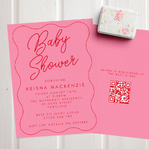 Invitación Baby Shower de código QR para arcos rosados y rojo