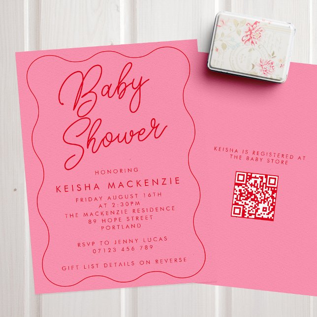 Invitación Baby Shower de código QR para arcos rosados y rojo (Subido por el creador)