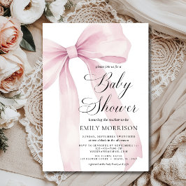 Invitación Baby Shower de color acuático Chica Rubor Pink Bow