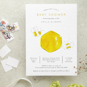 Invitación Baby Shower de color amarillo bumble Bee Hive