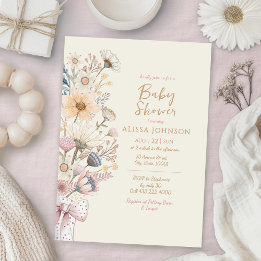 Invitación Baby Shower de color amarillo floral