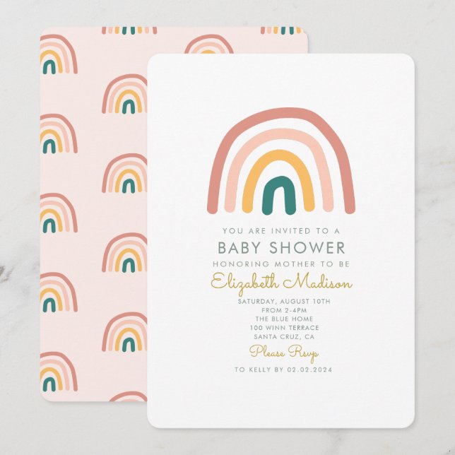 Invitación Baby Shower de color arcoiris (Anverso / Reverso)