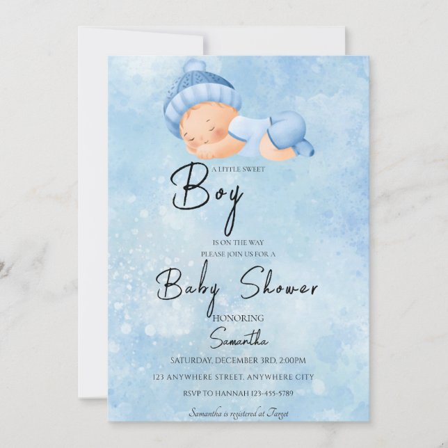 Invitación Baby Shower de color azul (Anverso)