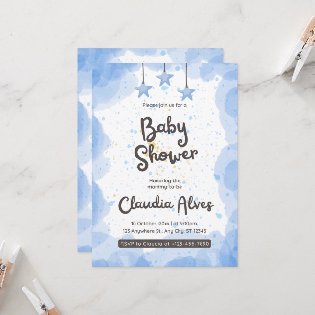 Invitación Baby Shower de color azul (Anverso/Reverso In Situ)