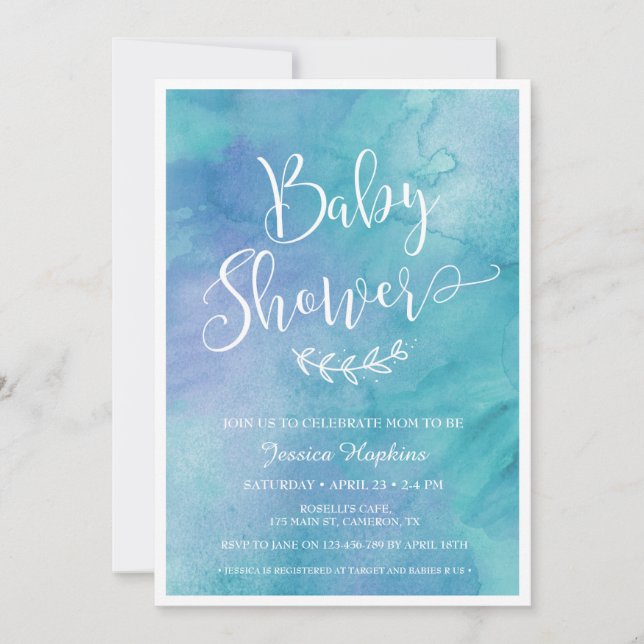 Invitación Baby Shower de color azul (Anverso)