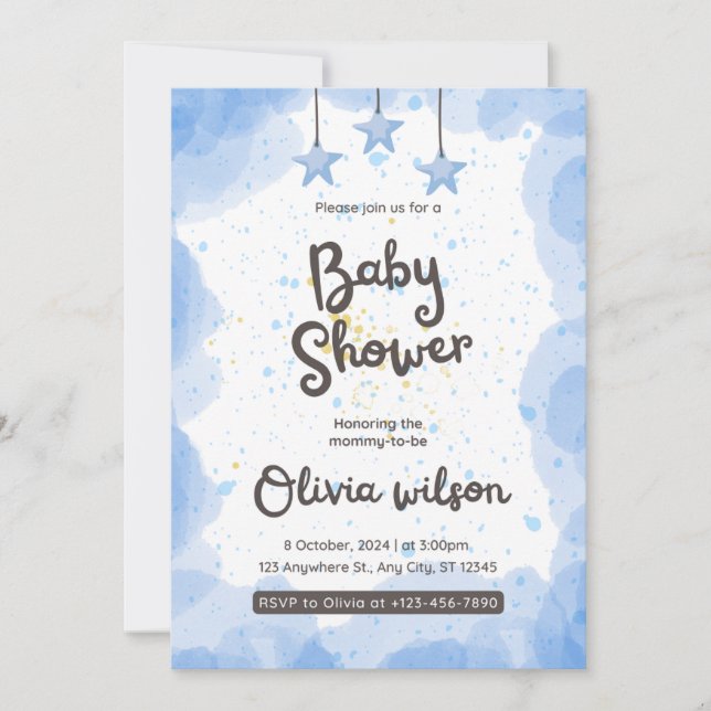 Invitación Baby Shower de color azul (Anverso)
