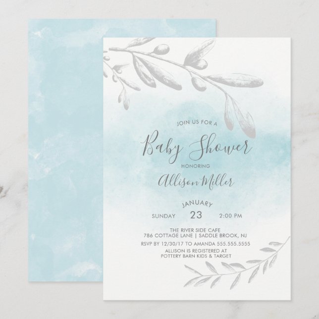Invitación Baby Shower de color azul (Anverso / Reverso)