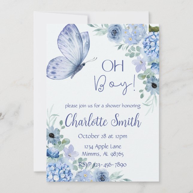 Invitación Baby Shower de color azul (Anverso)