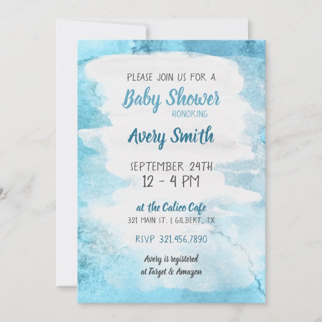 Invitación Baby Shower de color azul (Anverso)