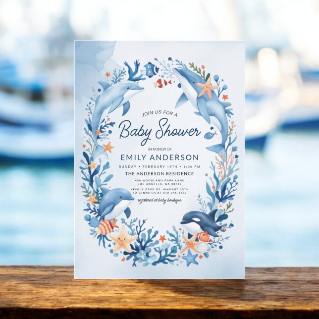 Invitación Baby Shower de color azul bajo el mar (Subido por el creador)