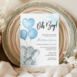Invitación Baby Shower de color azul para elefantes