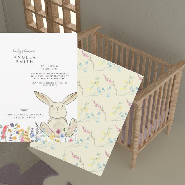 Invitación Baby Shower de color Bunny & Wildflowers (Subido por el creador)