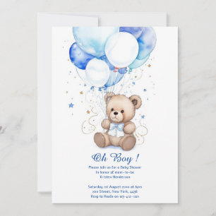 Invitación Baby Shower de color de agua con oso ma