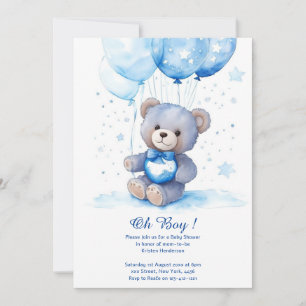 Invitación Baby Shower de color de agua con oso ma