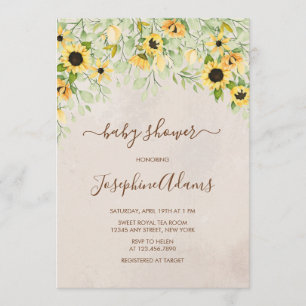 Invitación Baby Shower de color de agua de girasol amarillo r