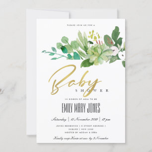 Invitación Baby Shower DE COLOR DE AGUA DE LA FOLIAGE VERDE S