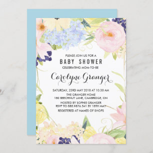 Invitación Baby Shower de color de agua de las flores de prim