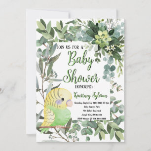 Invitación Baby Shower de color de agua de pájaro verde amari