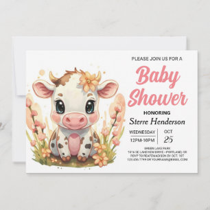 Invitación Baby Shower de color de agua del país Girly Cow