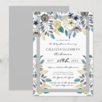 Baby Shower de color de agua floral amarillo gris 