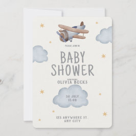 Invitación Baby Shower De Color De Agua Gris Y Beige
