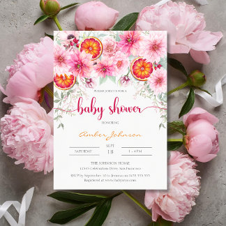 Invitación Baby Shower de color de agua moderno rosa y cítric