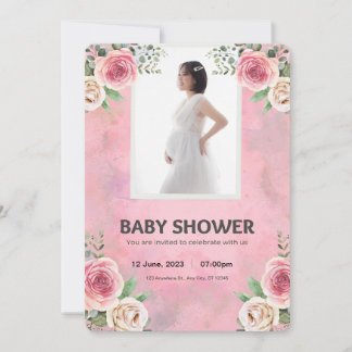 Invitación Baby Shower de color de agua rosa