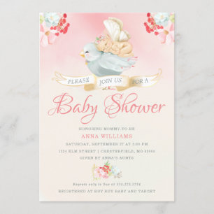 Invitación Baby Shower de color de agua rosa