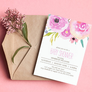 Invitación Baby Shower de color de agua rosa
