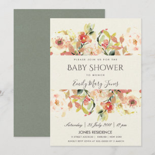 INVITACIÓN BABY SHOWER DE COLOR DE AGUA ROSA DE PLACA SUTIL