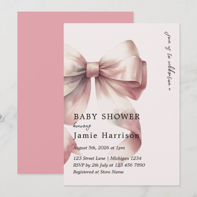 Invitación Baby Shower de color de agua rosa moder (Anverso / Reverso)