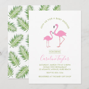 Invitación Baby Shower de color de agua rosado Flamingo