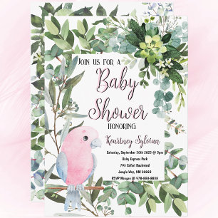 Invitación Baby Shower de color de agua rosado tropical para