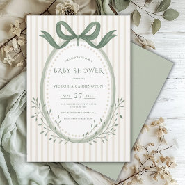 Invitación Baby Shower de color de agua verde de cinta vintag